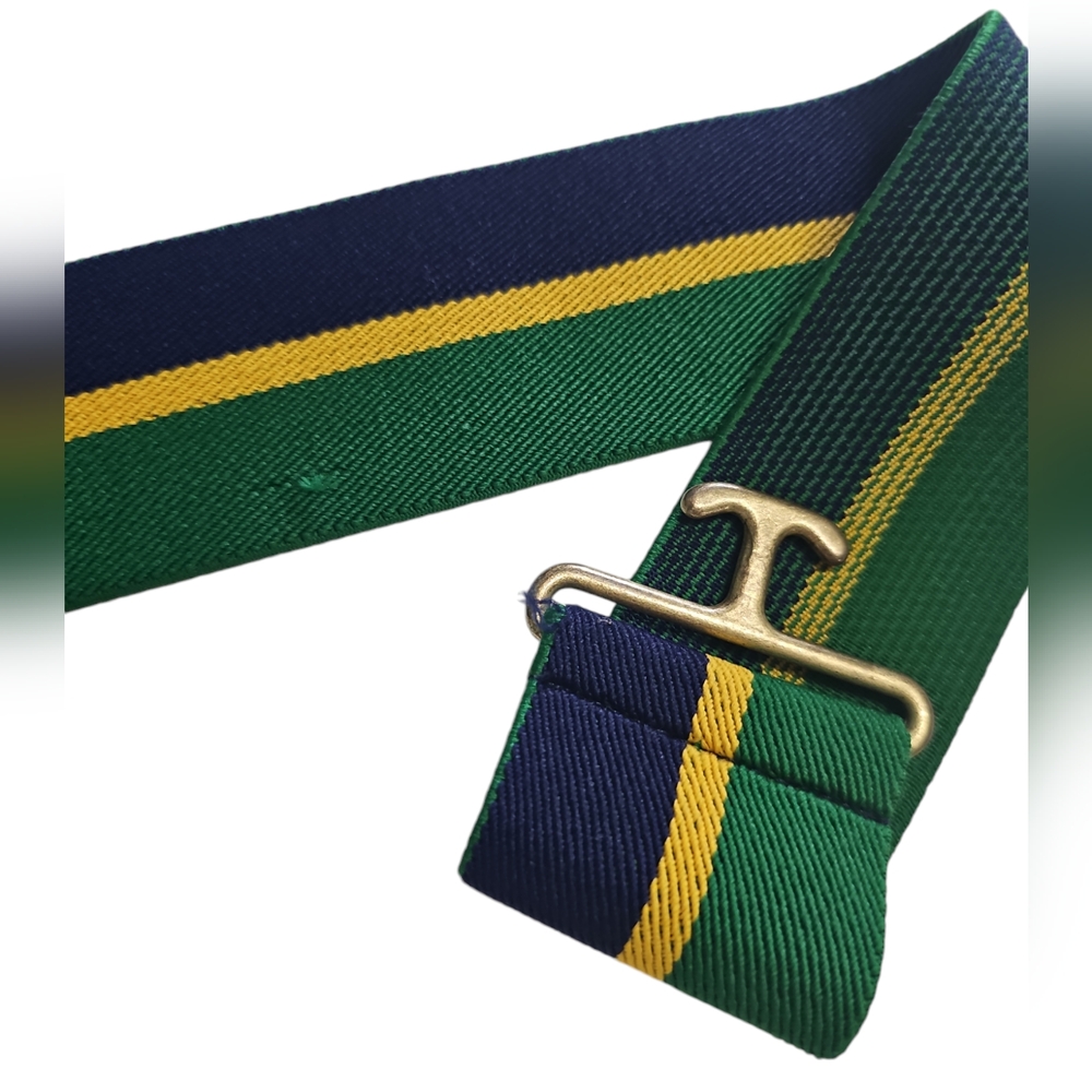 Green/yellow/navy stretchy/gold latch belt